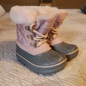 London Fog Pink and Gray Kids Snow Boots